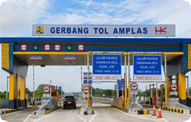 Sebuah foto udara gerbang tol Tebing Tinggi di Sumatera Utara, Indonesia, di Jalan Tol Trans-Sumatera