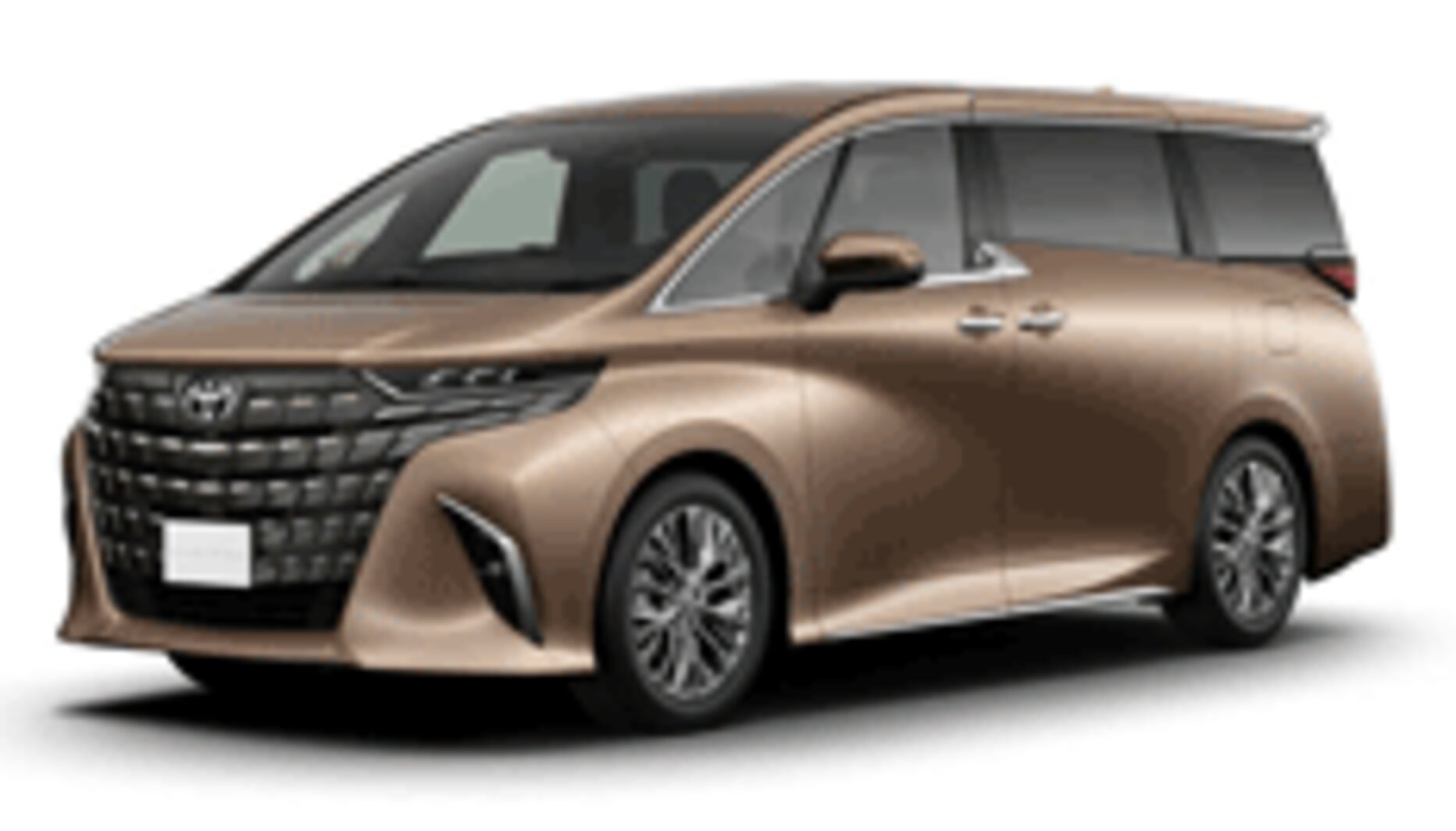 Toyota Alphard warna bronze/gold metalik generasi terbaru difoto dari sudut depan samping, menampilkan desain grille depan besar dan mewah dengan pola mesh unik, headlamp LED tajam menyatu dengan garis body, sliding door elektrik, serta interior kabin VIP yang identik dengan kenyamanan kelas atas. Sebagai armada paling premium sewa mobil di Medan, Alphard menjadi pilihan utama untuk jemputan tamu VVIP, wedding car mewah, rombongan pejabat/eksekutif perusahaan, hingga perjalanan bisnis kelas atas yang mengutamakan privasi dan kenyamanan maksimal.